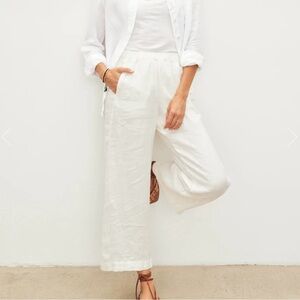 CYNTHIA ROWLEY White Linen Flare Wide-leg Pants